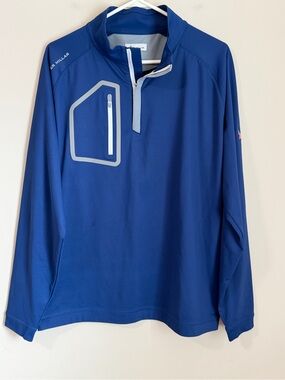 Peter Millar Forge Performance Quarter Zip Golf Pullover Blue 1/4 Zip Jacket L
